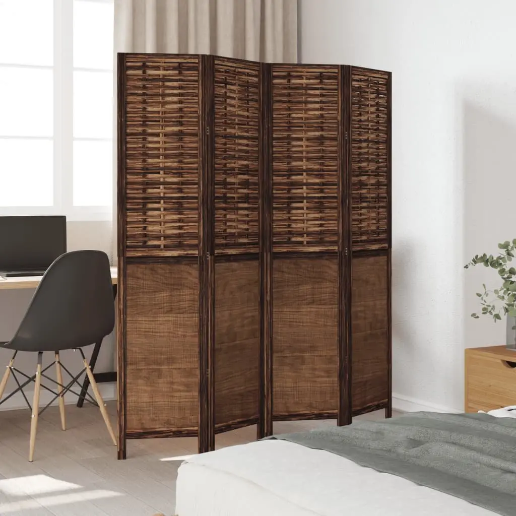 Room Divider Privacy Screen 4 Panels Brown Folding Solid Wood Partition