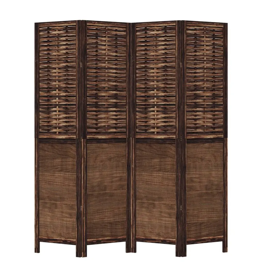 Room Divider Privacy Screen 4 Panels Brown Folding Solid Wood Partition