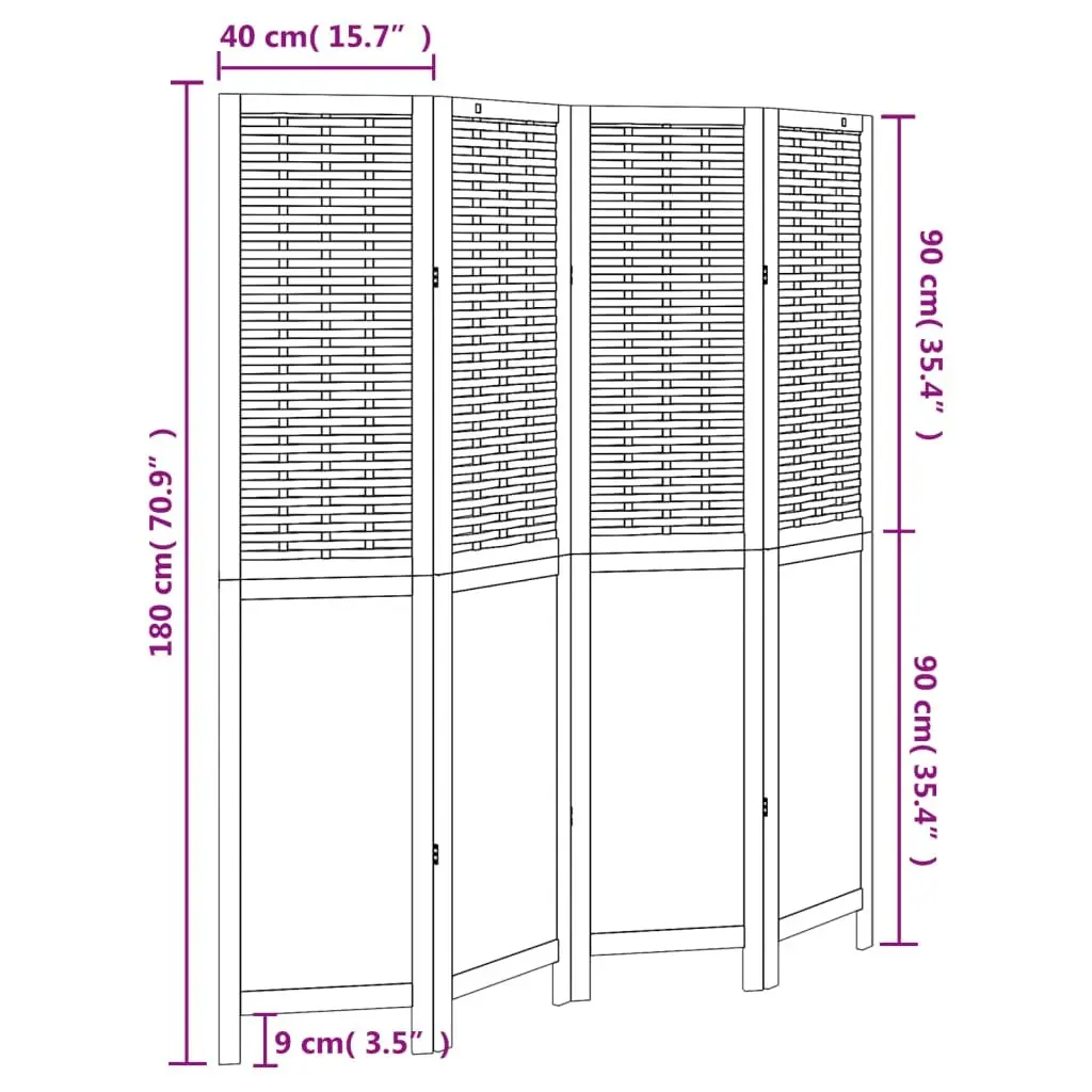 Room Divider Privacy Screen 4 Panels Brown Folding Solid Wood Partition