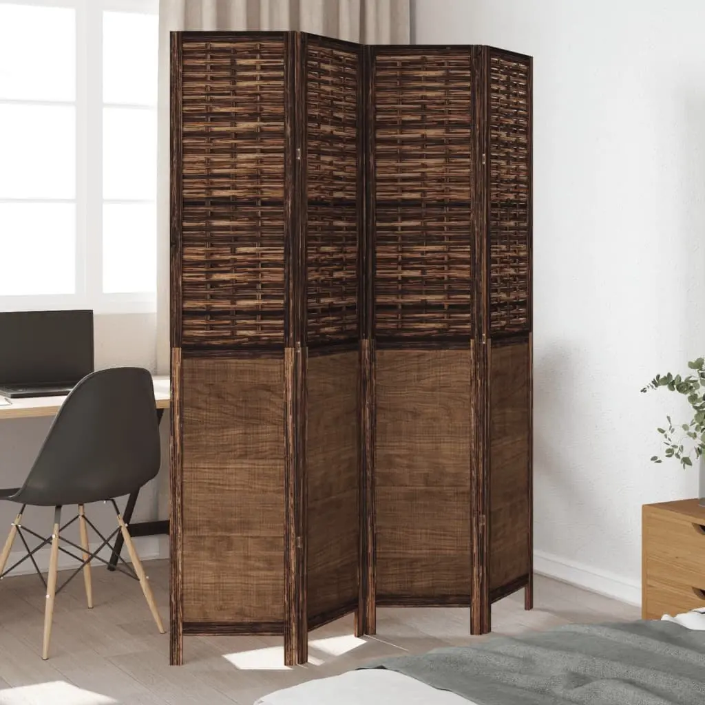 Room Divider Folding Privacy Screen 4 Panels Brown Indoor Partition