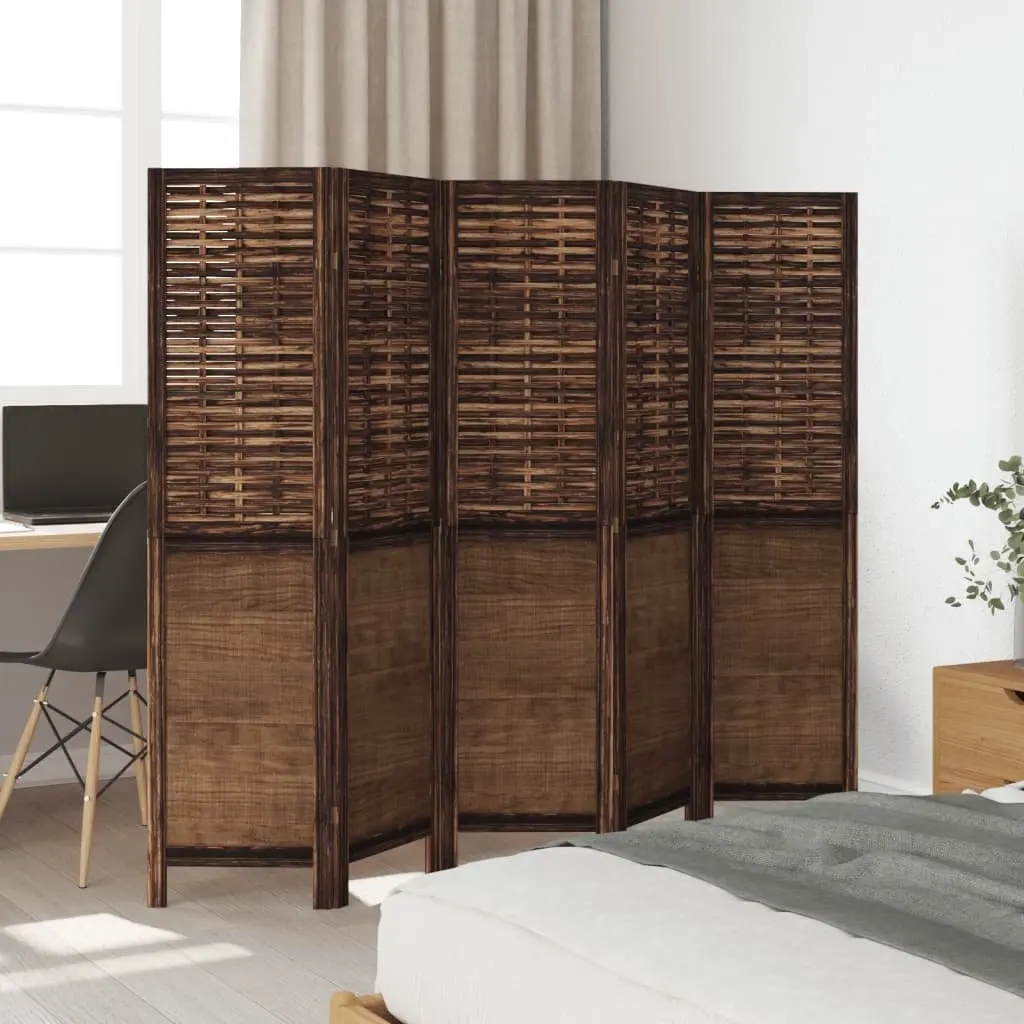 Room Divider Privacy Screen 5 Panels Brown Folding Indoor Decorative Partition