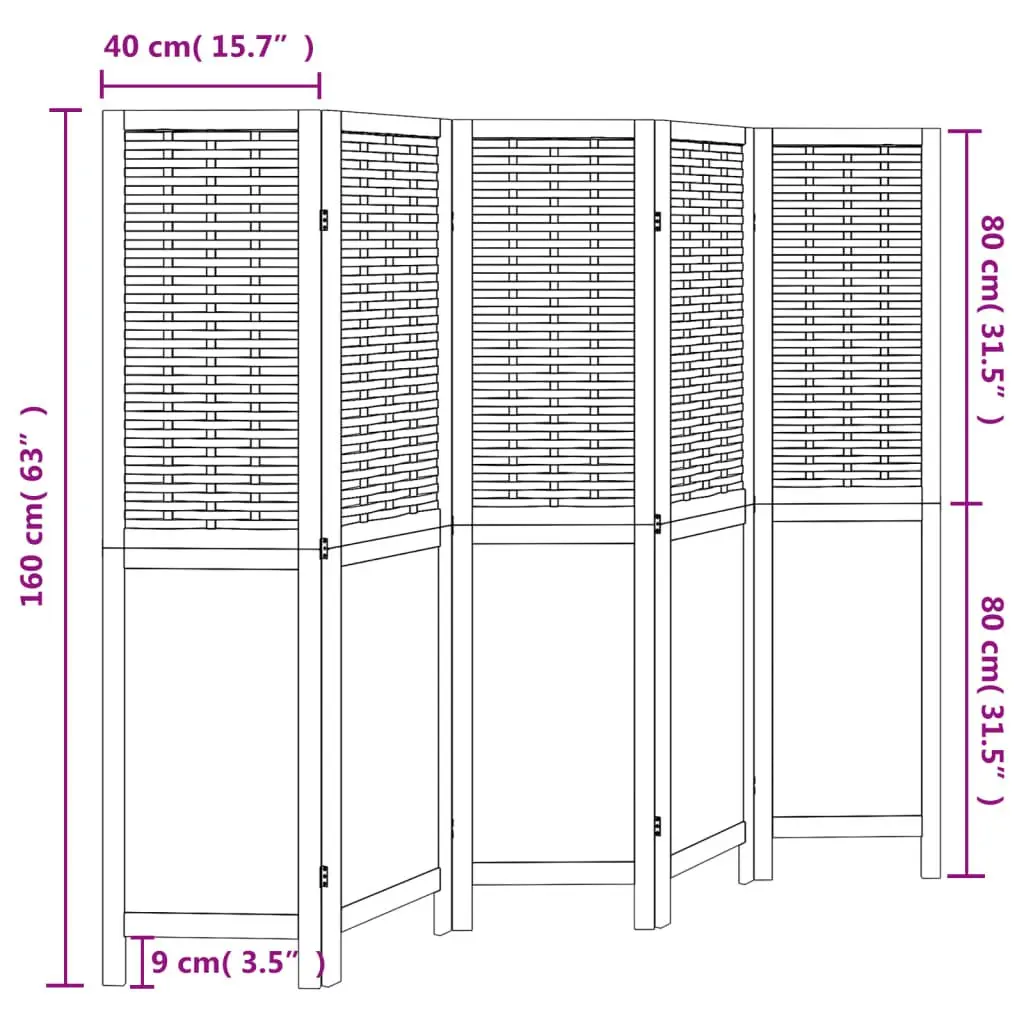 Room Divider Privacy Screen 5 Panels Brown Folding Indoor Decorative Partition