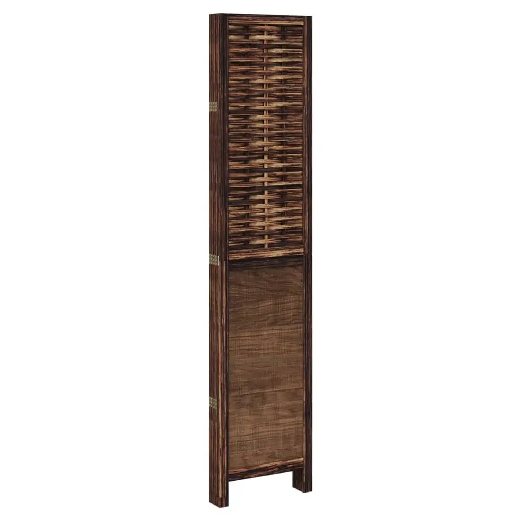 Room Divider 5 Panels Indoor Privacy Screen Brown Solid Wood Paulownia Folding