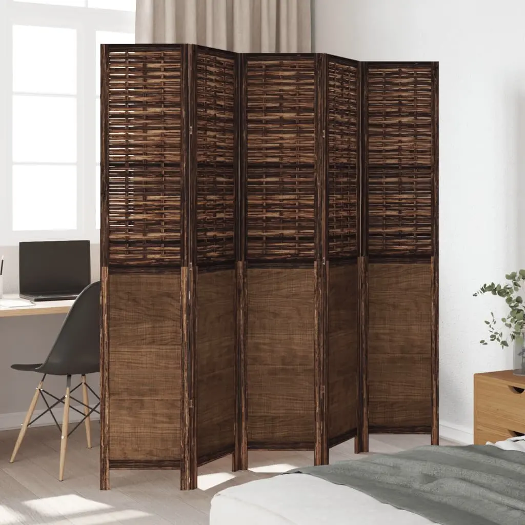 Room Divider 5 Panels Folding Privacy Screen Brown Solid Wood Paulownia