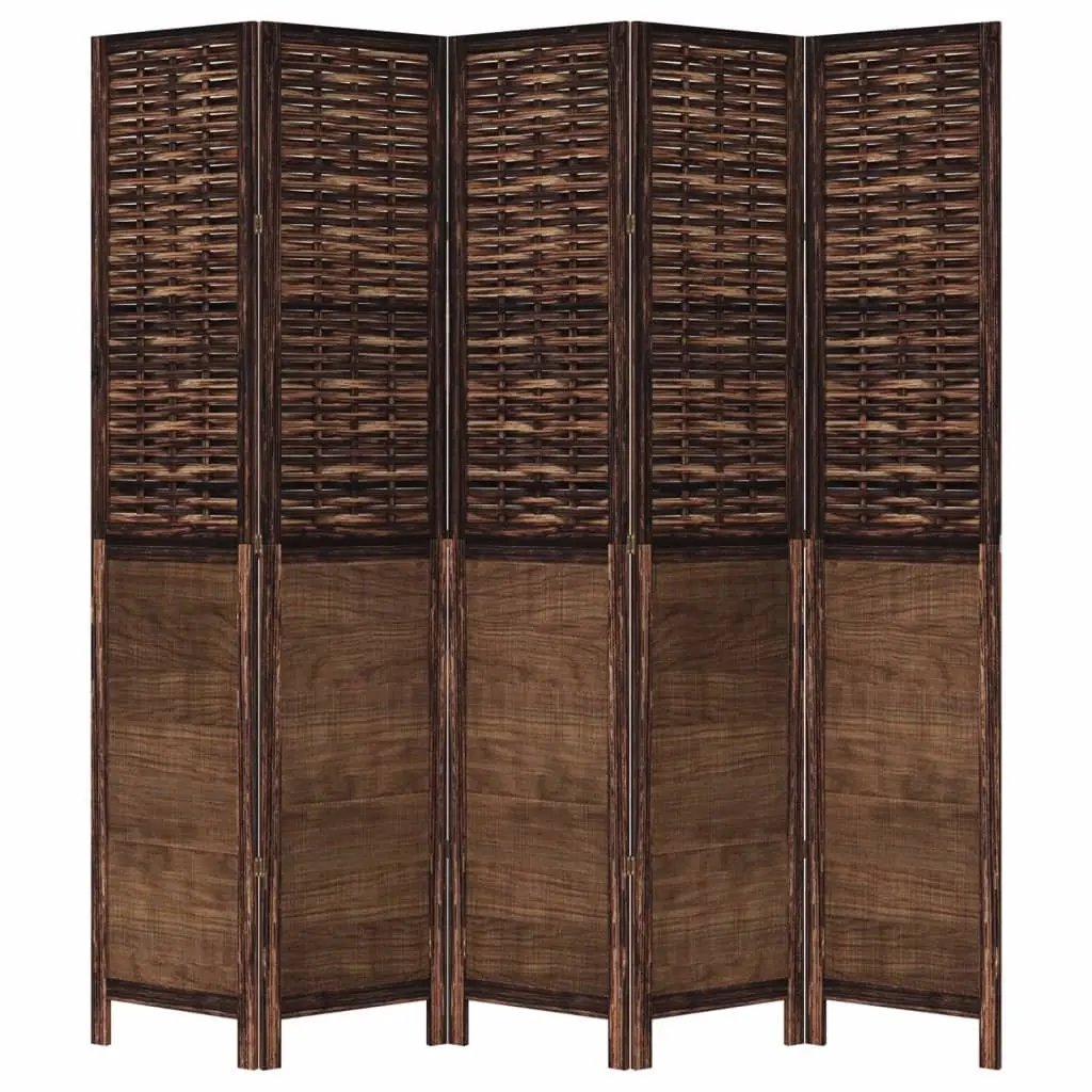Room Divider 5 Panels Folding Privacy Screen Brown Solid Wood Paulownia