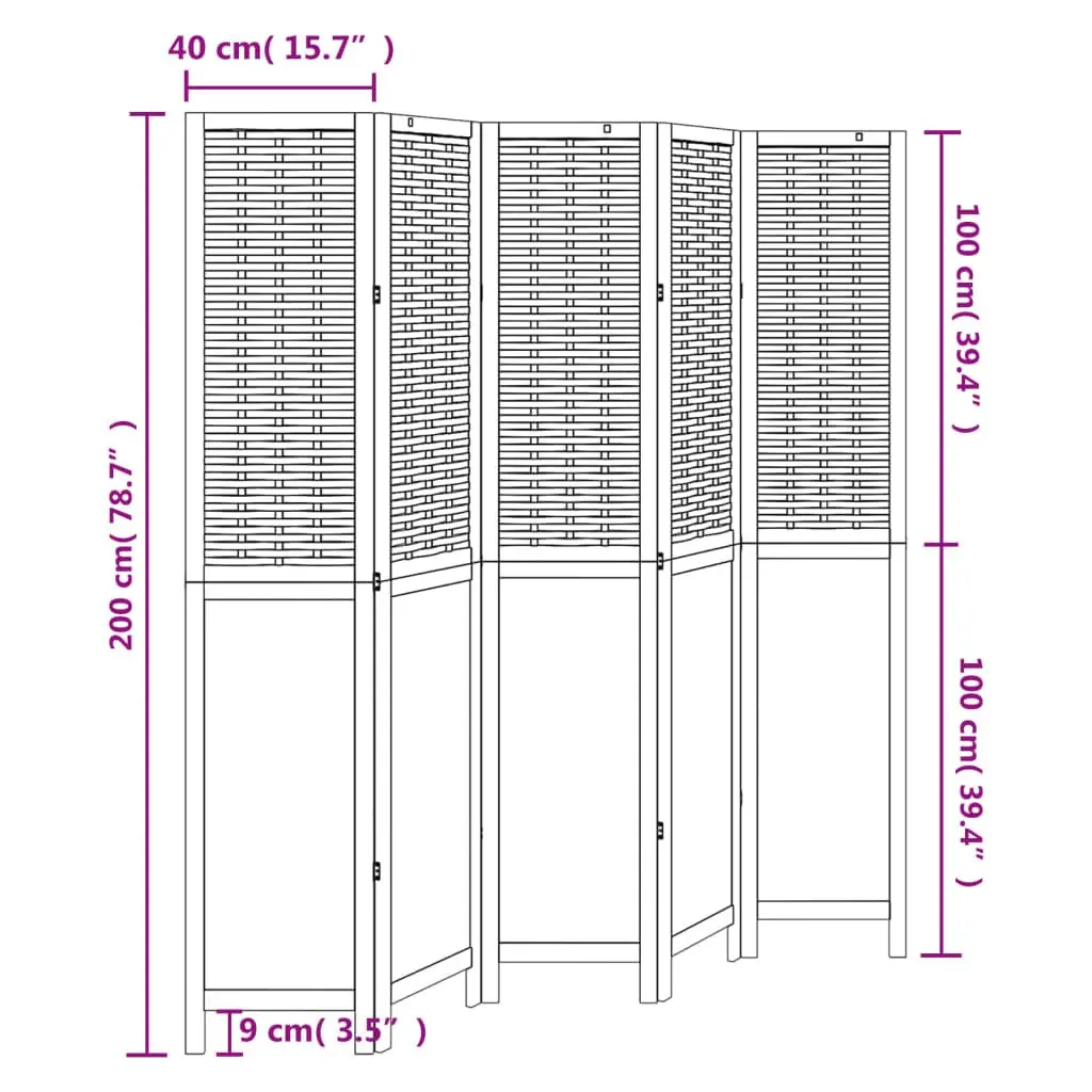 Room Divider 5 Panels Folding Privacy Screen Brown Solid Wood Paulownia