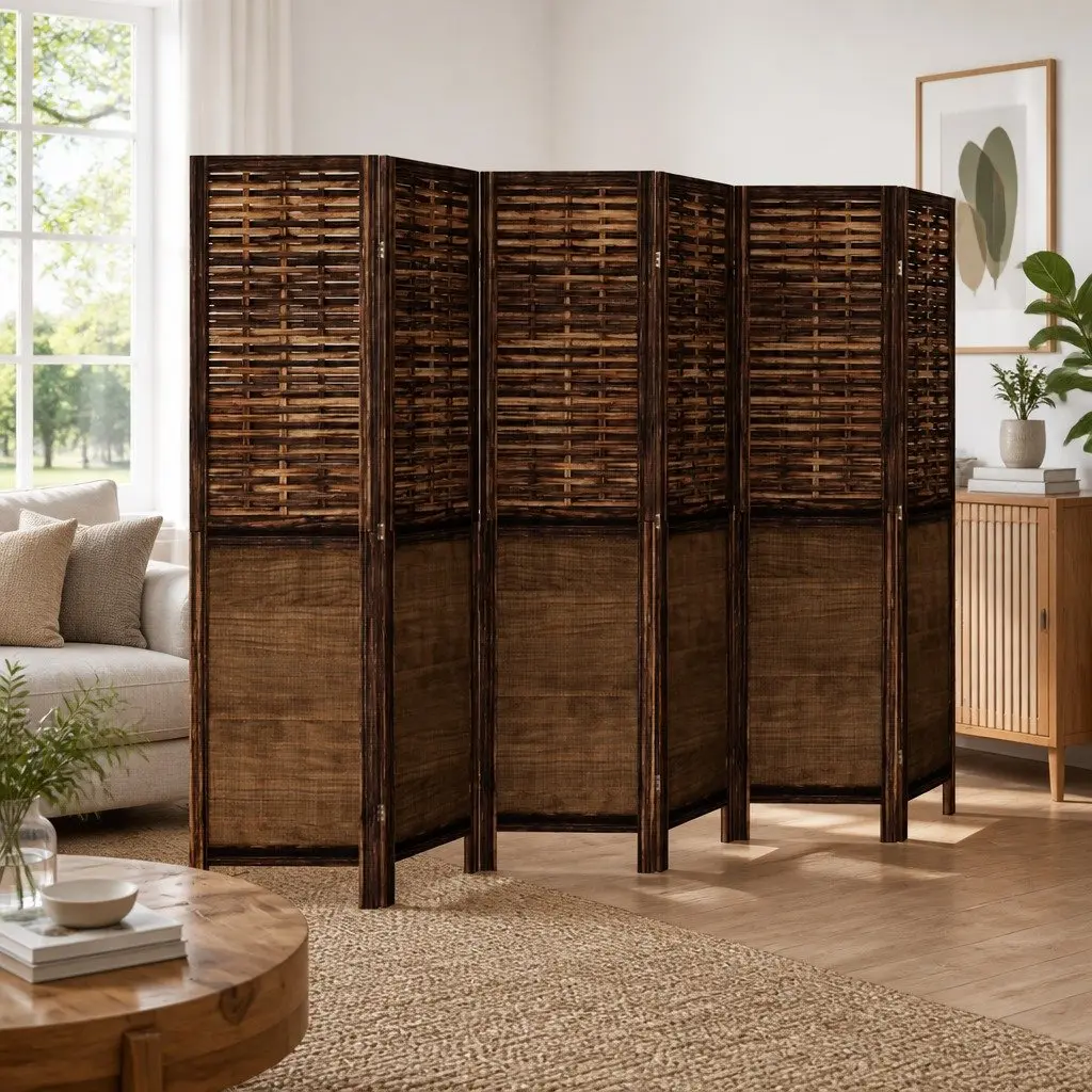 6 Panel Room Divider Folding Screen Privacy Partition Indoor Brown