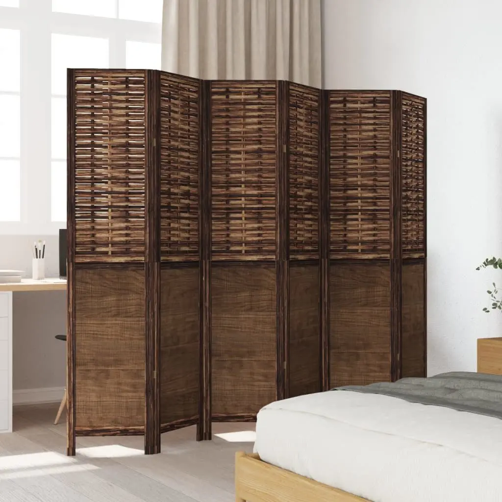 Room Divider Privacy Partition 6 Panel Solid Wood Dark Brown