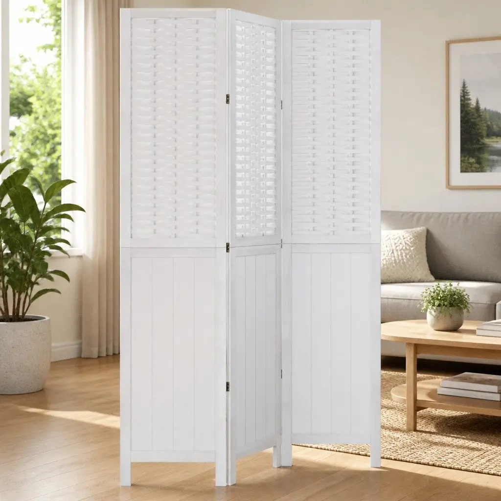 Folding Privacy Screen Indoor Partition White 3 Panel Room Divider for Bedroom