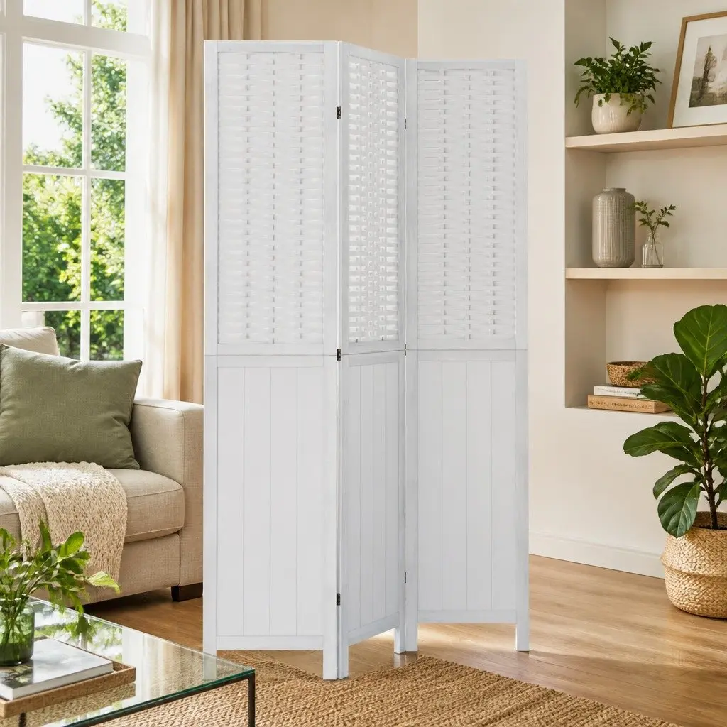 Room Divider Folding Privacy Screen 3 Panels White Indoor Partition