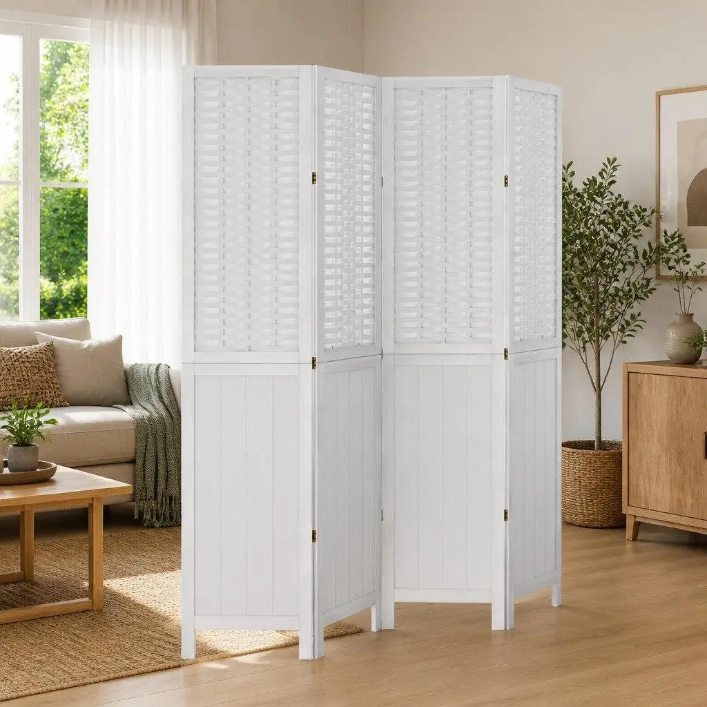 Room Divider Privacy Screen 4 Panels White Folding Indoor Partition