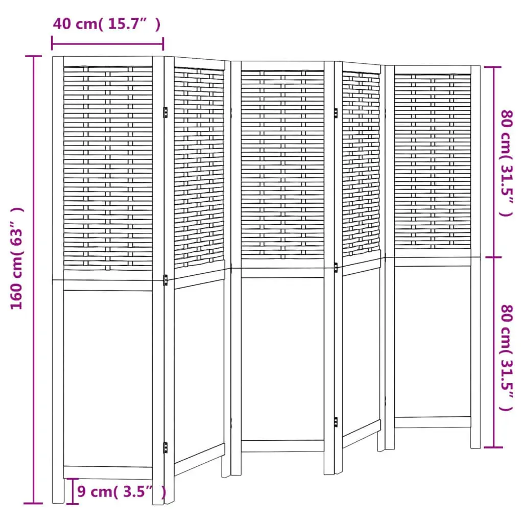 Room Divider 5 Panels Indoor Privacy Screen White Folding Partition