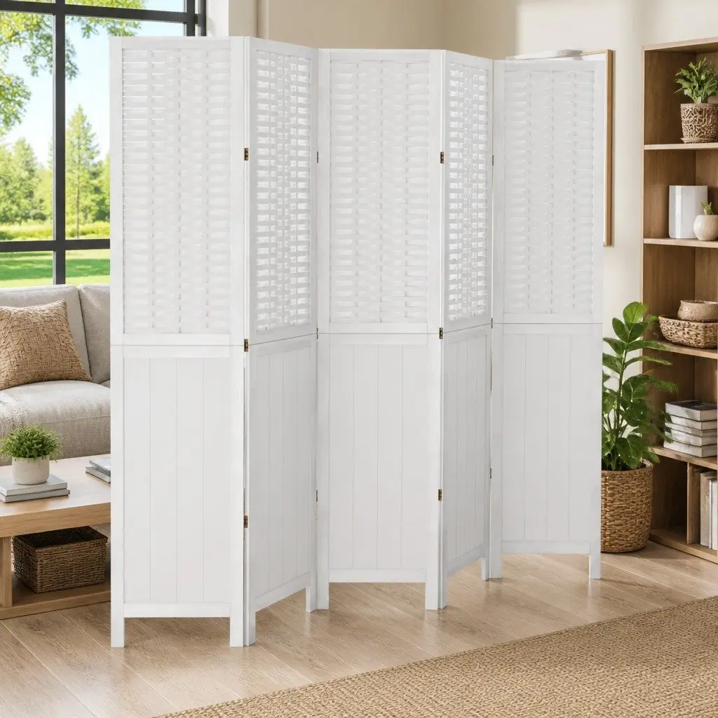 Room Divider 5 Panels Folding Privacy Screen Indoor Decorative White