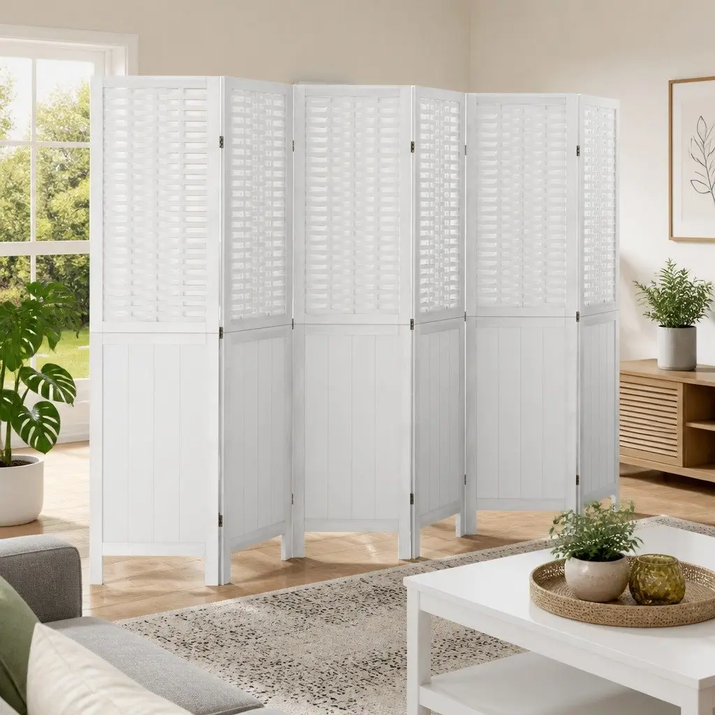 Room Divider Folding Privacy Screen 6 Panels White Indoor Partition