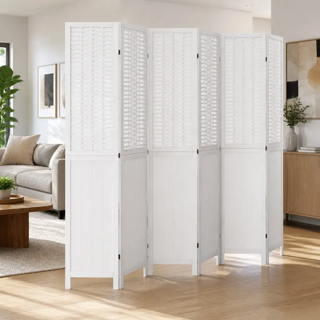 6-Panel Folding Room Divider in White