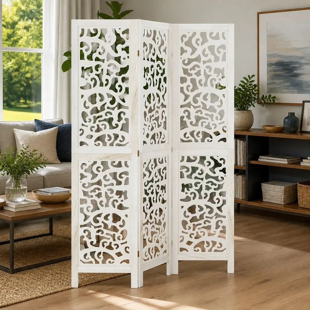 Room Divider Privacy Screen 3 Panels White Folding Indoor Partition