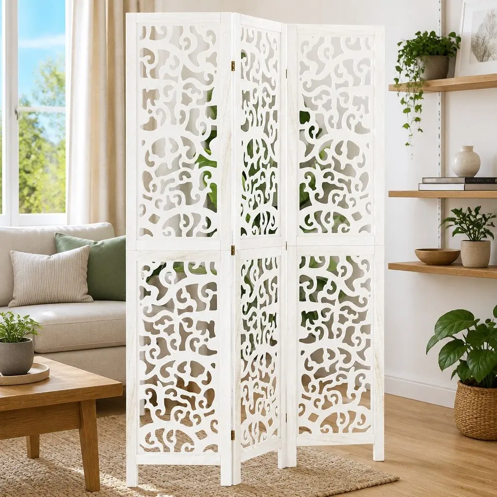 Room Divider Folding Privacy Screen 3 Panels White Indoor Decor