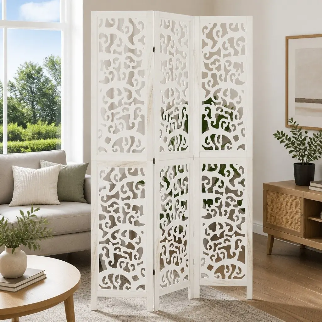 Room Divider Privacy Screen 3 Panels Folding Indoor Decor White