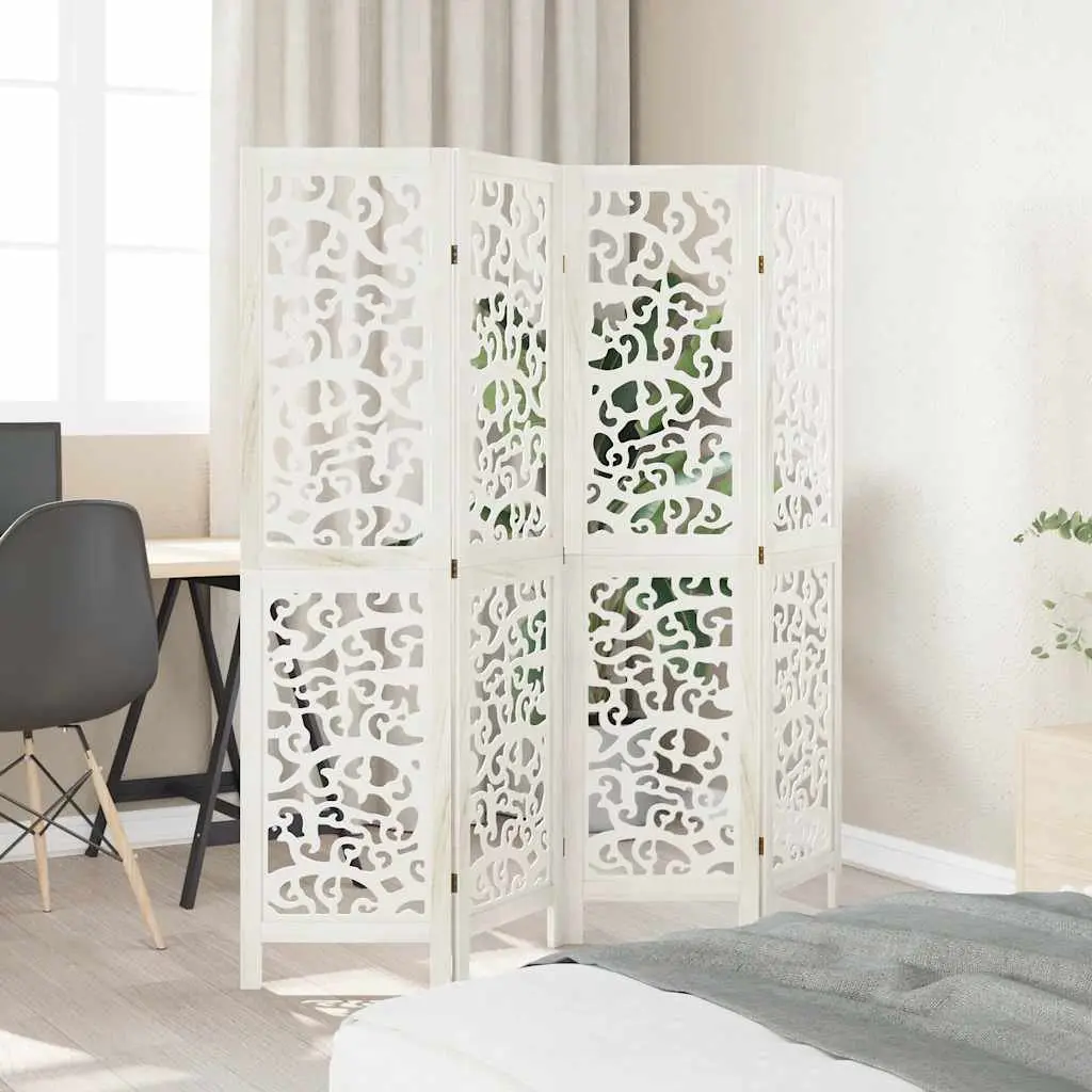 Room Divider 4 Panel Folding Privacy Screen Indoor Partition White Wood Frame