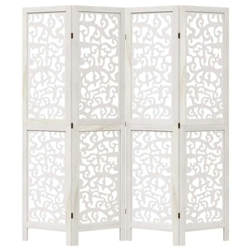 Room Divider 4 Panel Folding Privacy Screen Indoor Partition White Wood Frame