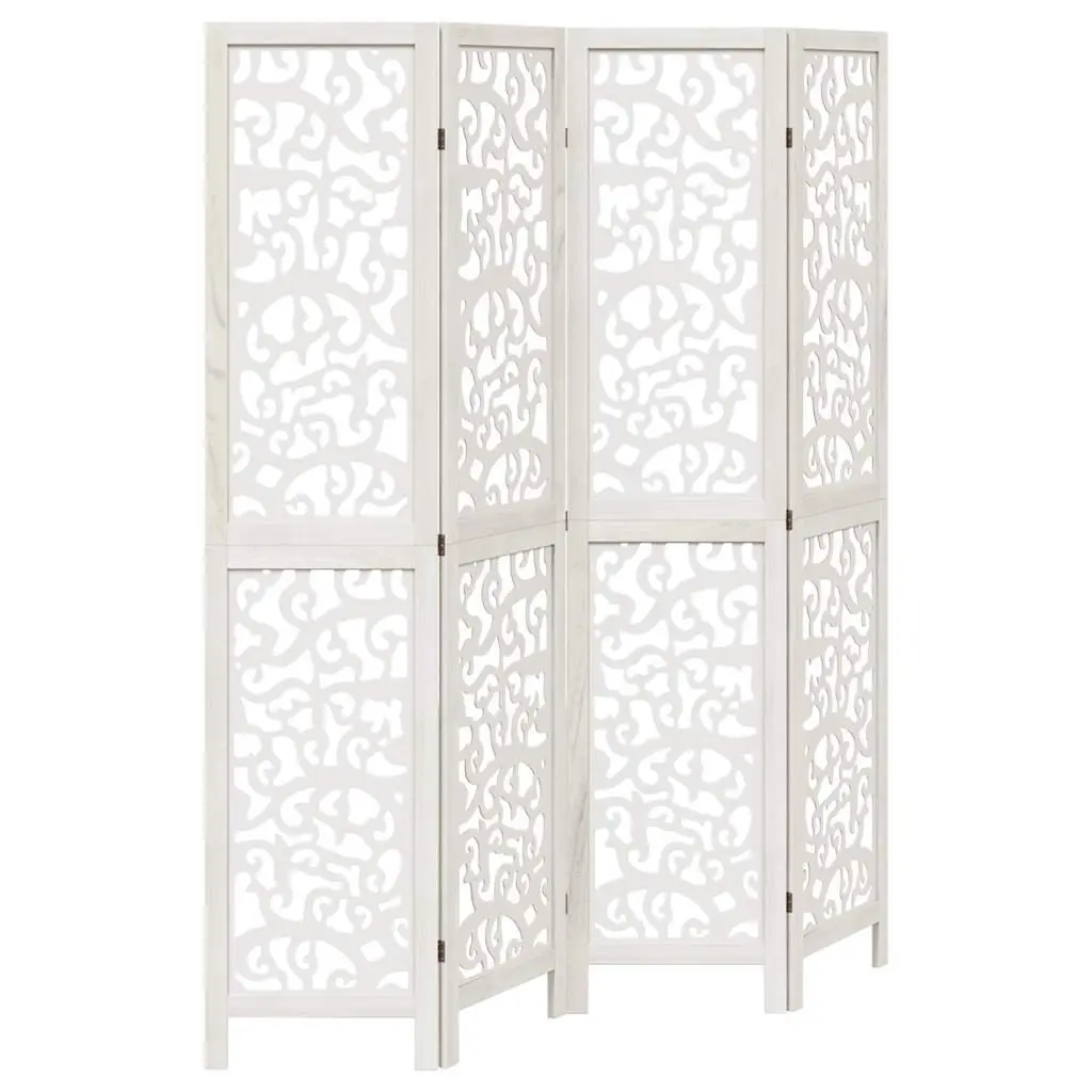 Room Divider Privacy Partition 4 Panel Folding White Paulownia Wood Screen