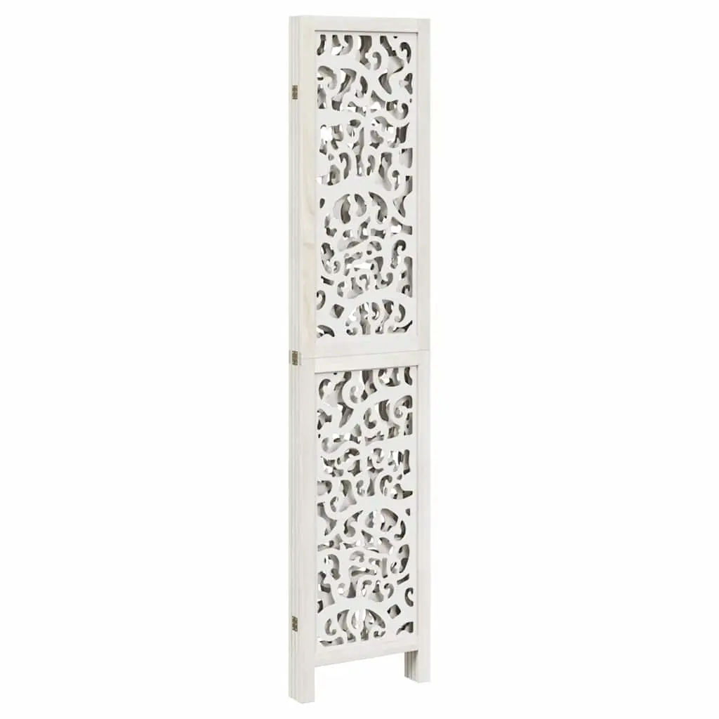 Room Divider Privacy Partition 4 Panel Folding White Paulownia Wood Screen