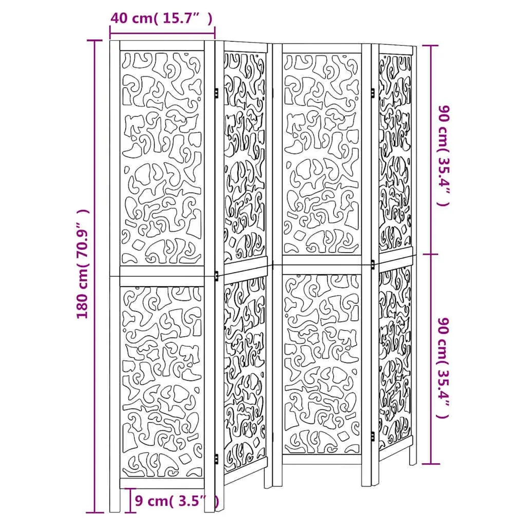 Room Divider Privacy Partition 4 Panel Folding White Paulownia Wood Screen
