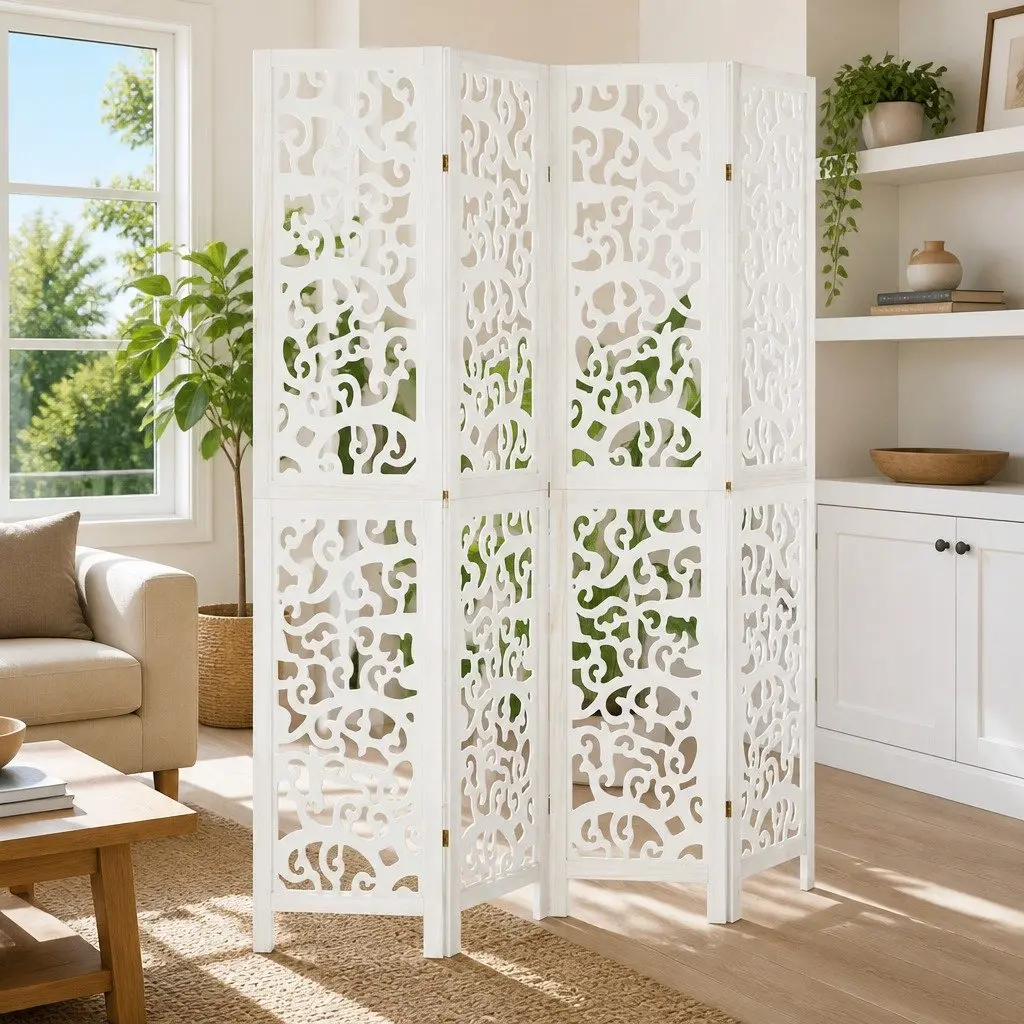 Room Divider Folding Privacy Screen 4 Panels White Indoor Partition