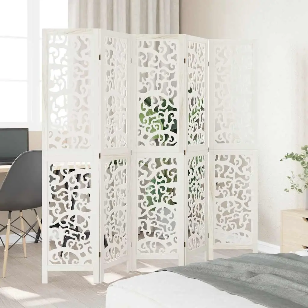 Room Divider 5 Panels White Folding Privacy Screen Partition Indoor