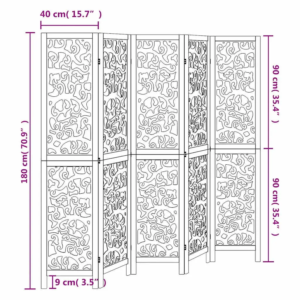 Room Divider 5 Panels White Folding Privacy Screen Partition Indoor