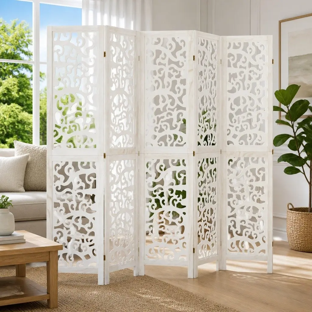 Room Divider Folding Privacy Screen 6 Panels White Decorative Indoor