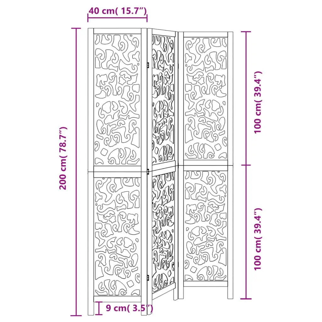 3 Panel Room Divider Folding Privacy Screen Black Indoor Decor