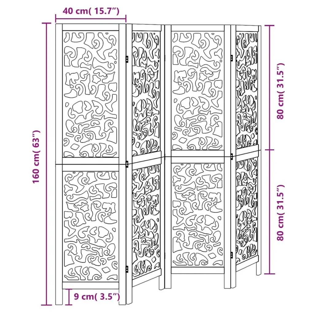Room Divider Folding Privacy Screen 4 Panels Black Indoor Decor