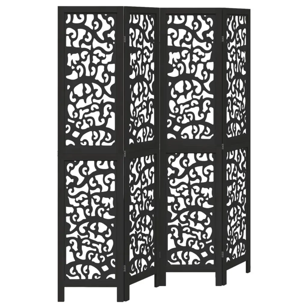 Folding Room Divider Privacy Screen 4 Panel Black Paulownia Solid Wood Partition