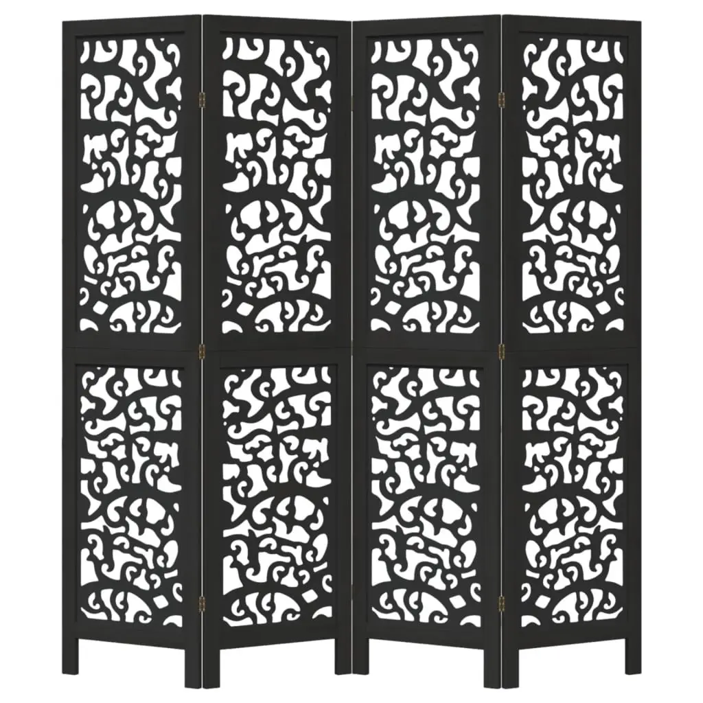 Folding Room Divider Privacy Screen 4 Panel Black Paulownia Solid Wood Partition