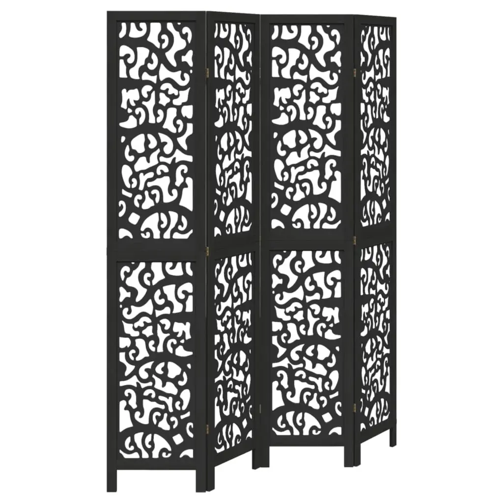 Folding Privacy Screen Indoor Room Divider 4 Panels Black Solid Paulownia Wood