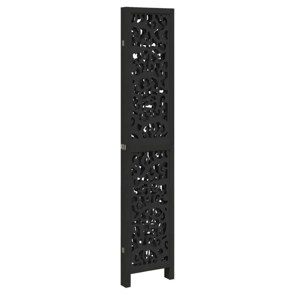 Folding Privacy Screen Indoor Room Divider 4 Panels Black Solid Paulownia Wood