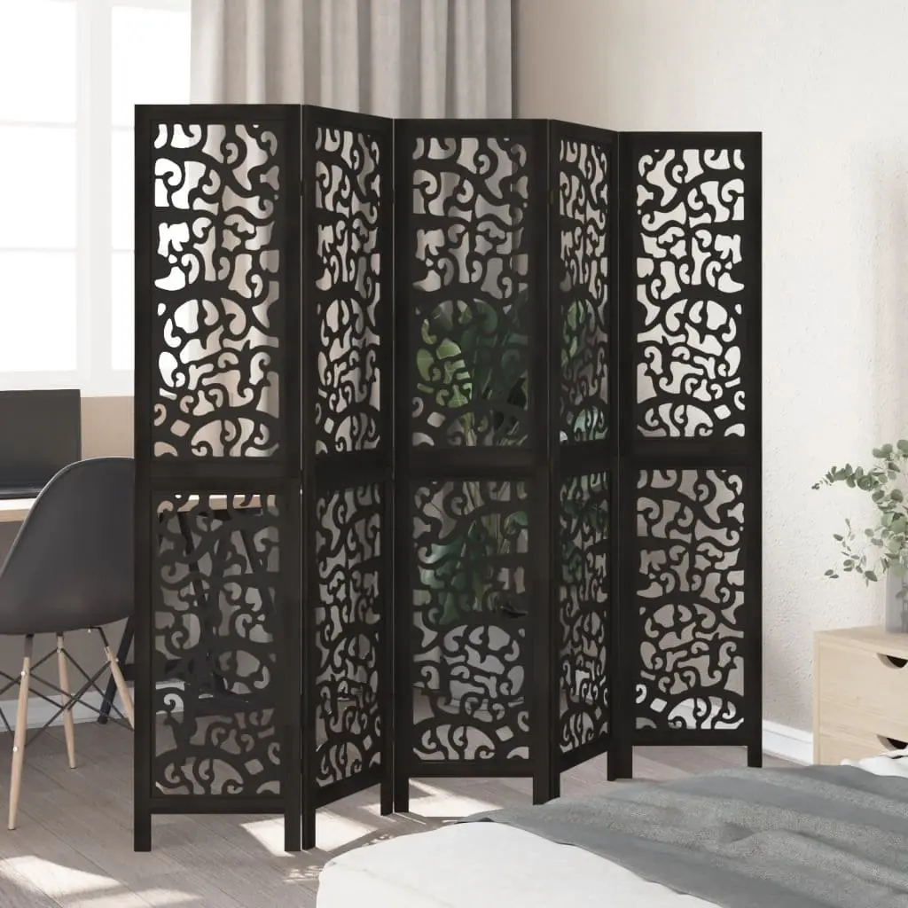 Room Divider Folding Privacy Screen 5 Panel Indoor Partition Black Wood