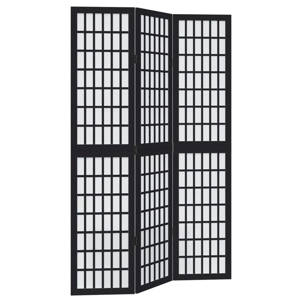 Folding Privacy Screen Room Divider Black 3 Panels Paulownia Wood