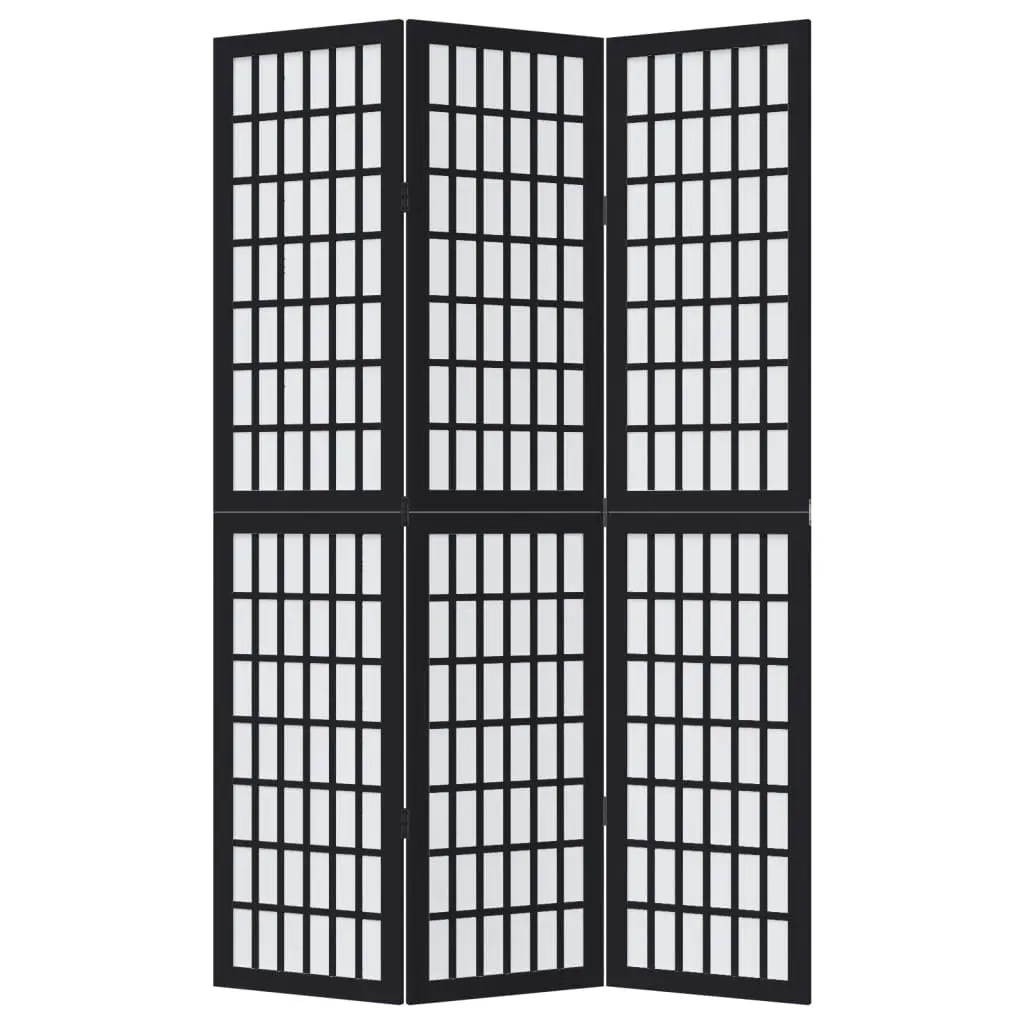 Folding Privacy Screen Room Divider Black 3 Panels Paulownia Wood