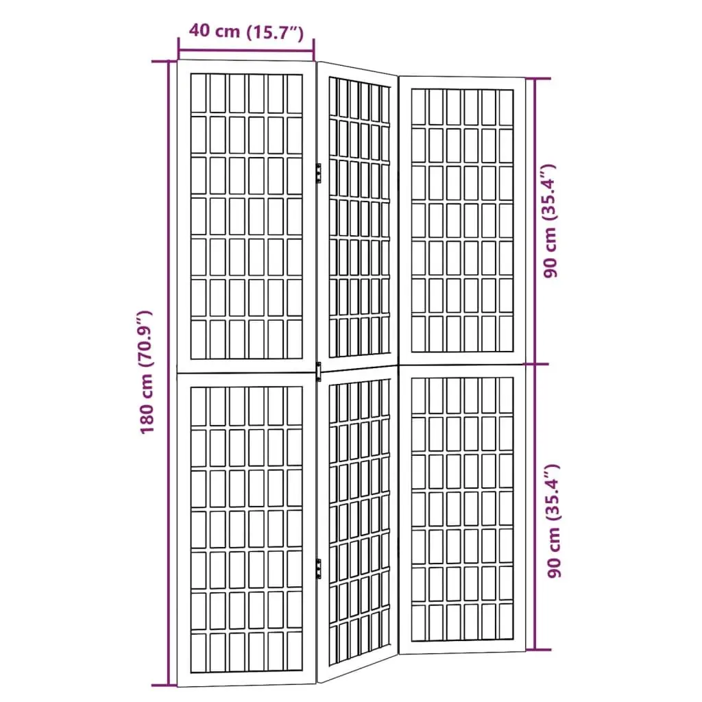 Folding Privacy Screen Room Divider Black 3 Panels Paulownia Wood