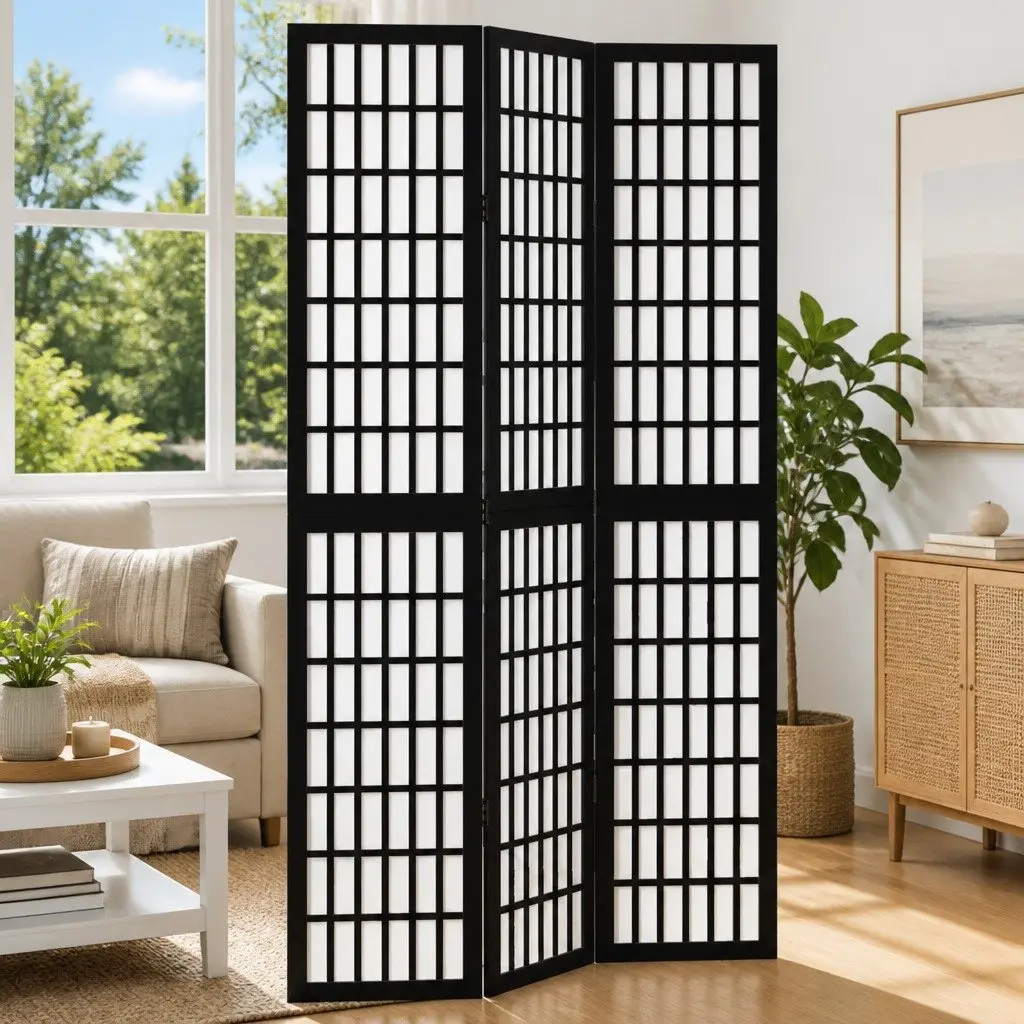 Room Divider 3 Panels Indoor Privacy Screen Folding Black