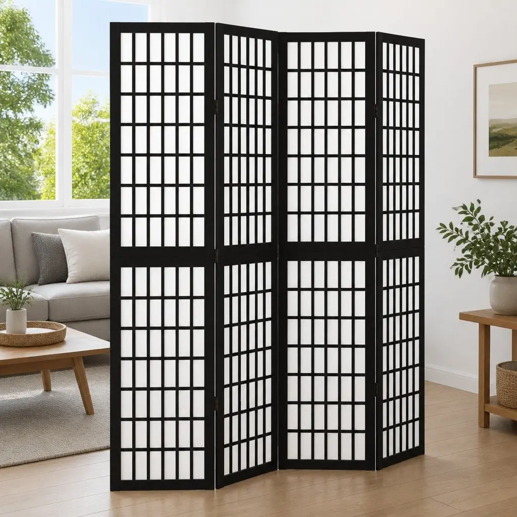 Room Divider Privacy Screen 4 Panels Black Folding Partition Indoor Decorative