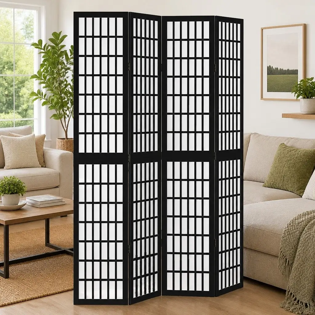 Room Divider Privacy Screen 4 Panels Black Folding Indoor Partition