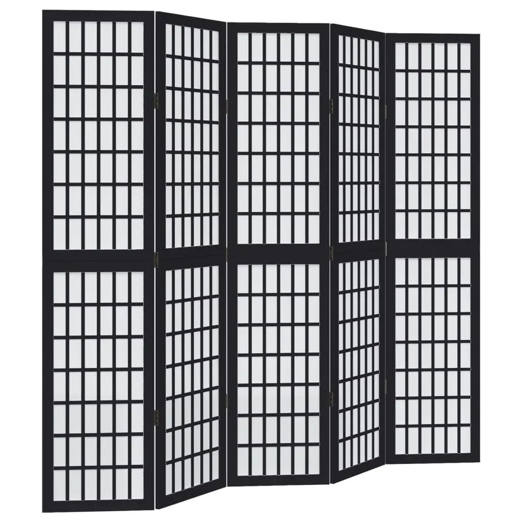 Room Divider Privacy Partition 5 Panel Black Paulownia Wood Folding Screen