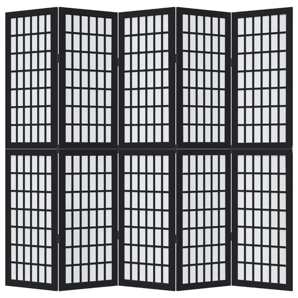 Room Divider Privacy Partition 5 Panel Black Paulownia Wood Folding Screen