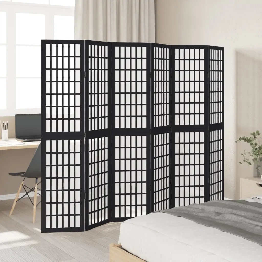Room Divider 6 Panels Indoor Privacy Screen Black Folding Partition Wood Frame
