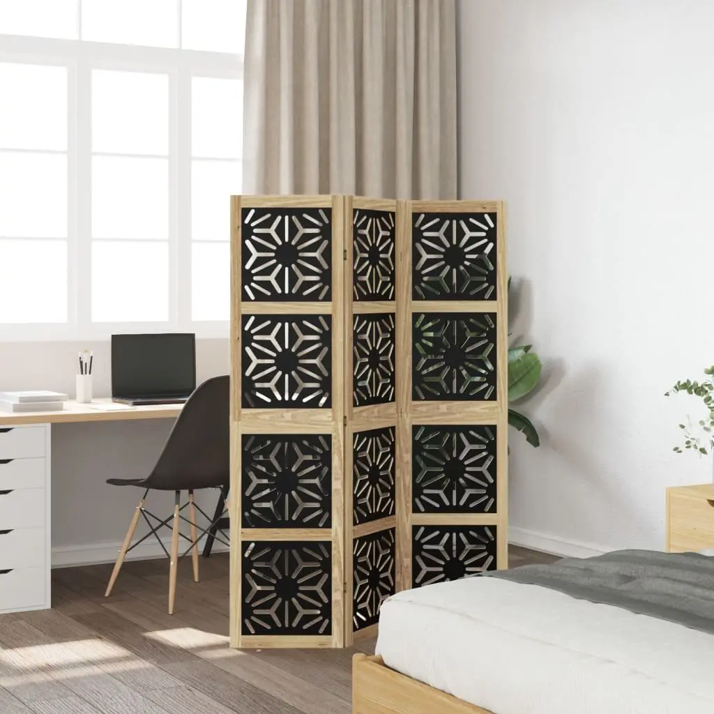 Room Divider Folding Privacy Screen 3 Panels Indoor Partition Brown Black