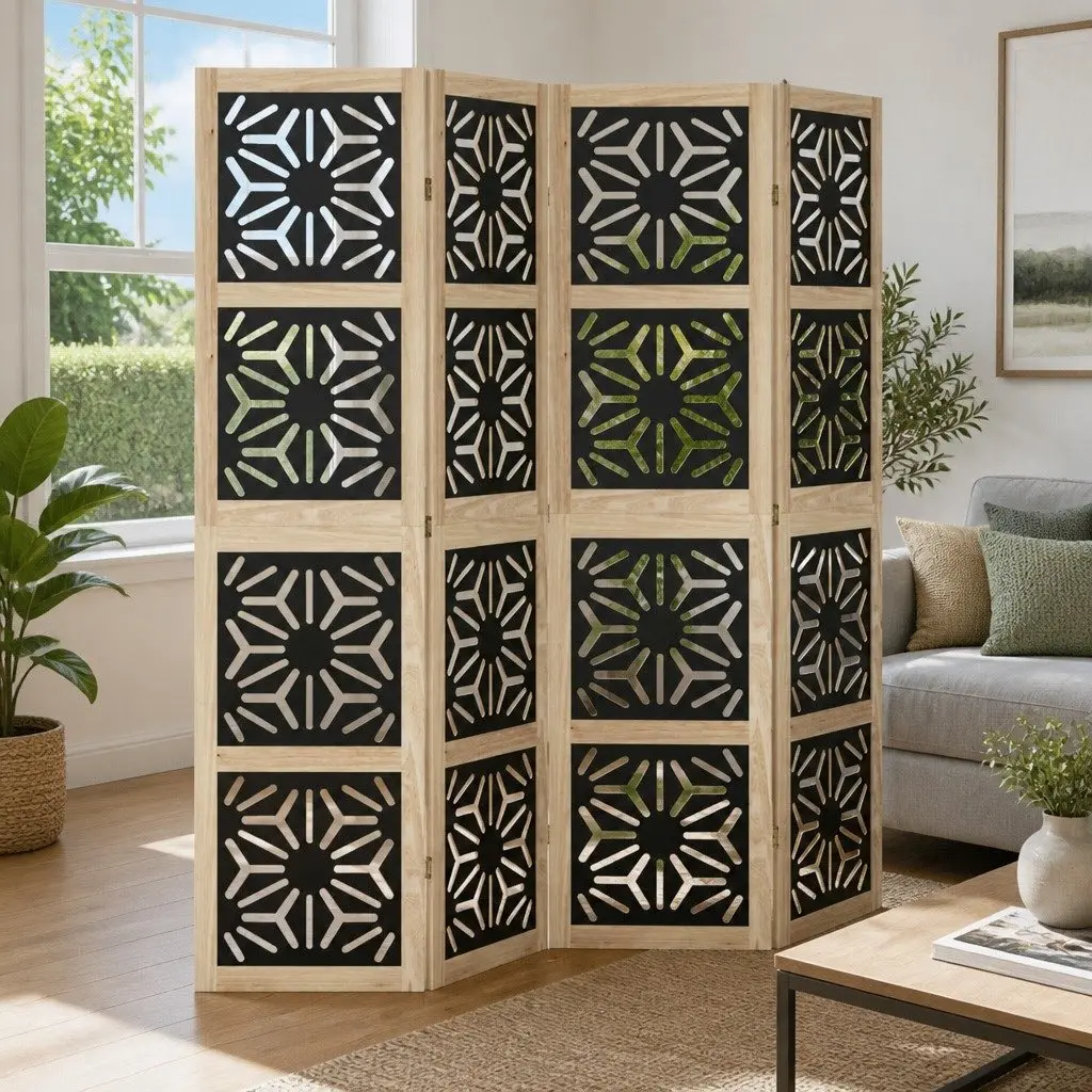 Folding Room Divider 4 Panels Privacy Screen Indoor Space Partition Brown Black