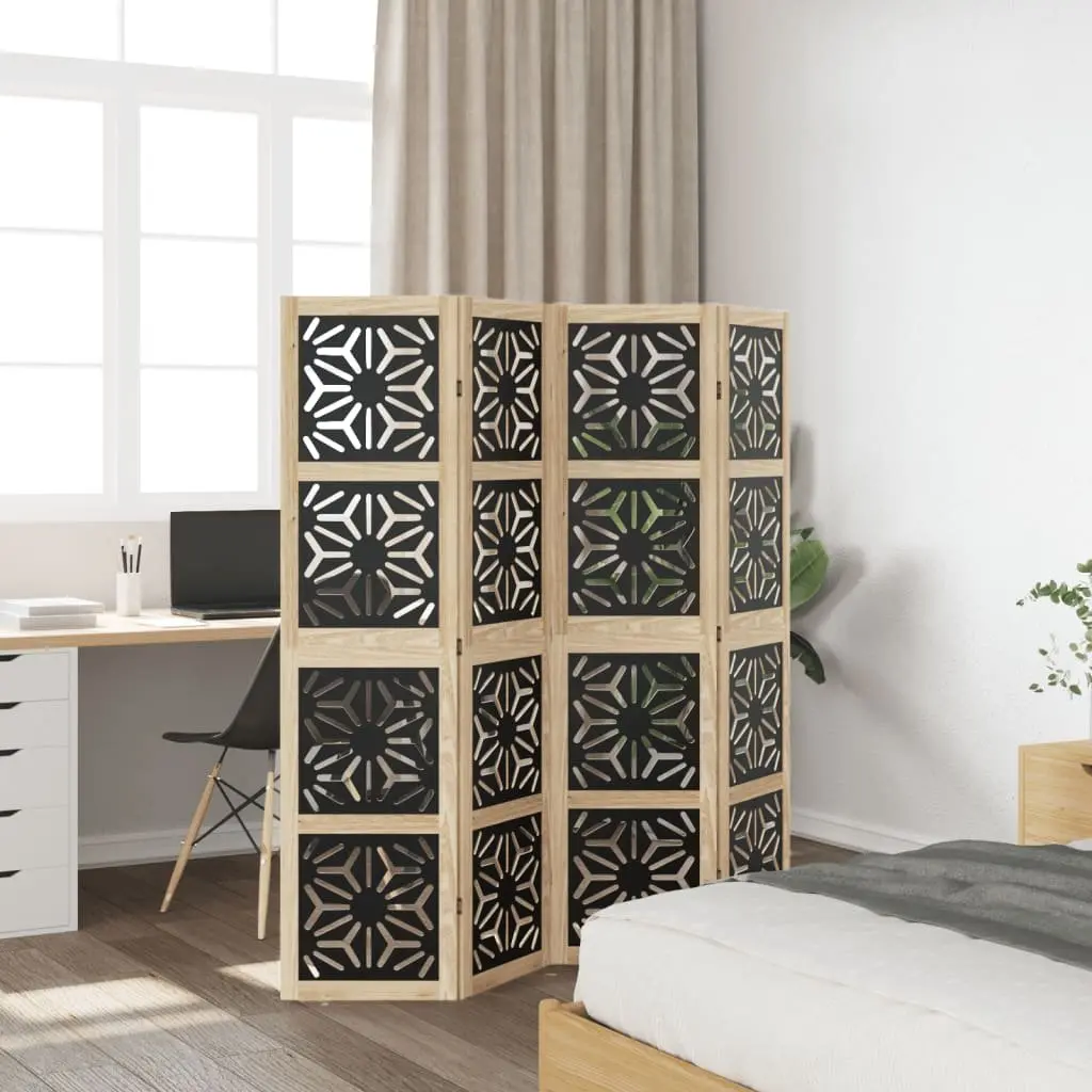 Folding Room Divider 4 Panels Privacy Screen Indoor Space Partition Brown Black